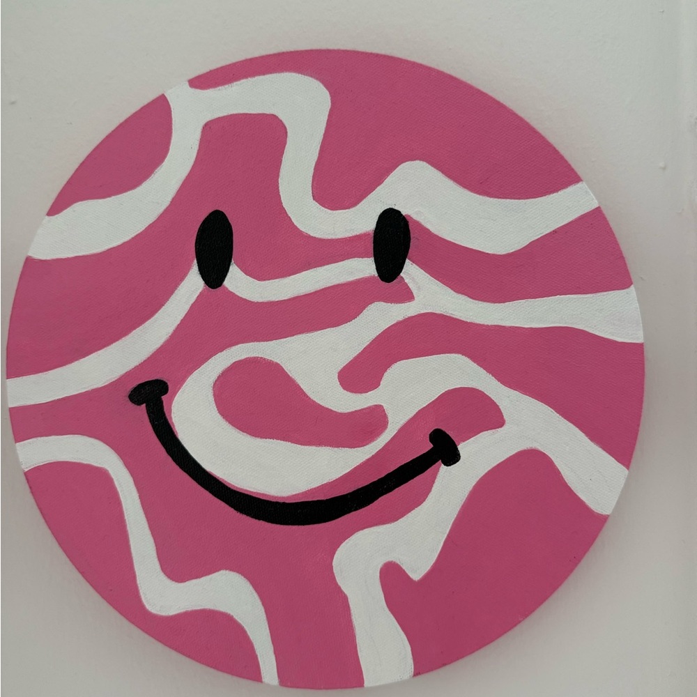 Pink and White Smiley Face Art